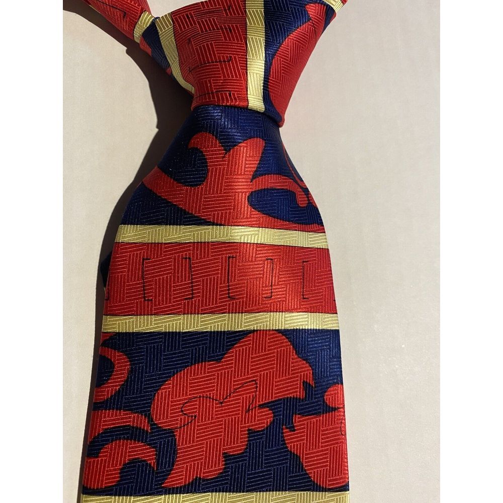 Roberta‎ Collection Men's 100% Silk Tie Blue/Gold/Red Abstract Made In Italy